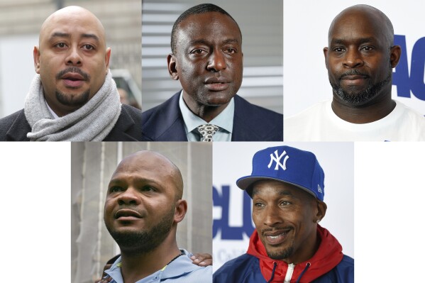 This combination photo shows, clockwise from top left, Raymond Santana, Yusef Salaam, Antron McCray, Korey Wise and Kevin Richardson, known as Central Park five. Donald Trump was found guilty in the same courthouse where five Black and Latino youths were wrongly convicted 34 years ago in the 1989 vicious attack on a white female jogger. The former president famously took out a newspaper ad in New York City calling for the execution of the accused, in a case that roiled racial tensions locally and that many point to as evidence of a criminal justice system prejudiced against defendants of color. (AP Photo)