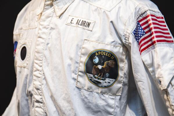 This photo provided on Tuesday, July 26, 2022, by Sotheby's, shows a jacket worn by astronaut Edwin "Buzz" Aldrin on the historic first mission to the moon's surface in 1969, which sold for nearly $2.8 million at auction. (Courtesy of Sotheby's via AP)