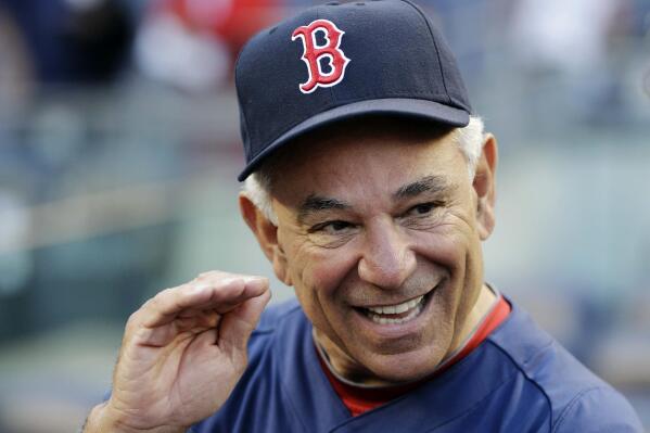 FILE - This photo from Monday, Oct. 1, 2012, shows Bobby Valentine as Boston Red Sox manager, gesturing to reporters before a baseball game at Yankee Stadium in New York. Former President George W. Bush is among high-profile Republicans who have donated to Valentine's independent campaign for mayor of Stamford, Connecticut. (AP Photo/Kathy Willens, File)