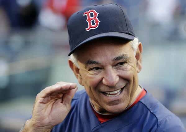 FILE - This photo from Monday, Oct. 1, 2012, shows Bobby Valentine as Boston Red Sox manager, gesturing to reporters before a baseball game at Yankee Stadium in New York. Former President George W. Bush is among high-profile Republicans who have donated to Valentine's independent campaign for mayor of Stamford, Connecticut. (AP Photo/Kathy Willens, File)