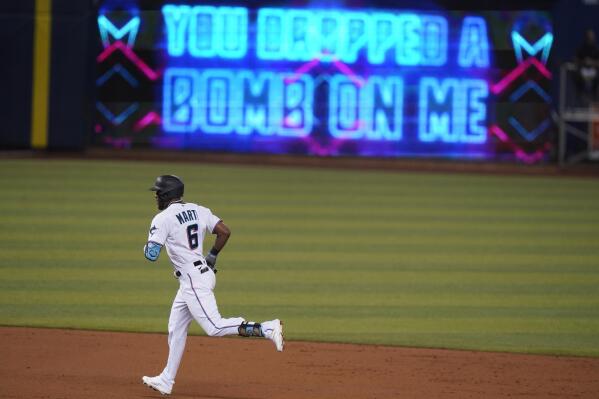 New Marlins OF Starling Marte hits home run IN DEBUT that leads to