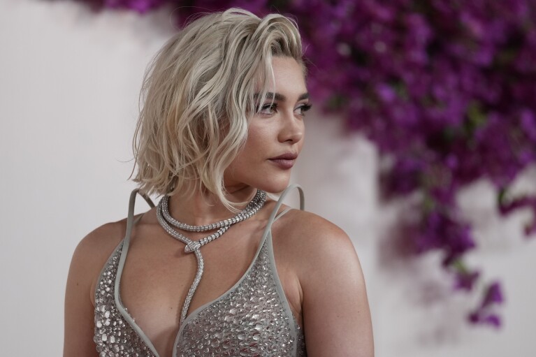 Florence Pugh arrives at the Oscars on Sunday, March 10, 2024, at the Dolby Theatre in Los Angeles. (AP Photo/Ashley Landis)