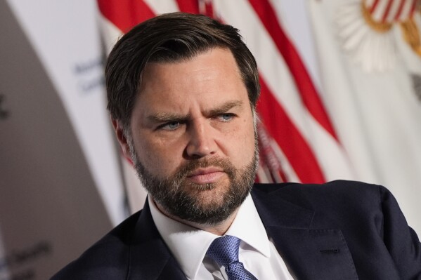 Vice President JD Vance speaks at the Munich Leaders Meeting, Wednesday, May 7, 2025, in Washington. (AP Photo/Julia Demaree Nikhinson)