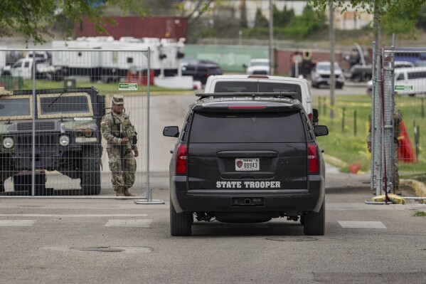 National Guard and other law enforcement are stationed at a now closed off Shelby Park, Wednesday, March 20, 2024, in Eagle Pass, Texas. (Raquel Natalicchio/Houston Chronicle via AP)