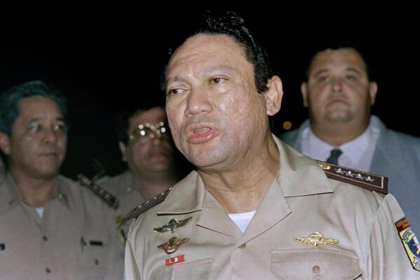 FILE - In this May 1989 file photo, Gen. Manuel Antonio Noriega speaks to the press in Panama. Dr. Eduardo Reyes said Monday, May 18, 2015, that relatives of the 81-year-old former Panamanian dictator, reported he had injured his shoulder recently in a fall at the El Renacer prison about 20 miles (30 kilometers) north of Panama City. (AP Photo, File)