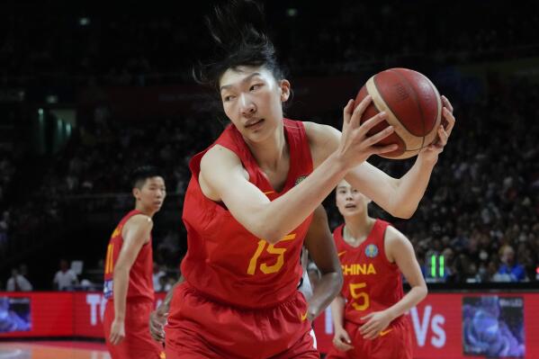 China's Han Xu gathers the ball during their game at the women's Basketball World Cup against the United States in Sydney, Australia, Saturday, Sept. 24, 2022. (AP Photo/Mark Baker)