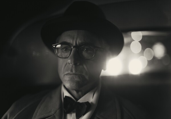 This image released by Universal Pictures shows Robert Downey Jr. in a scene from "Oppenheimer." (Universal Pictures via AP)