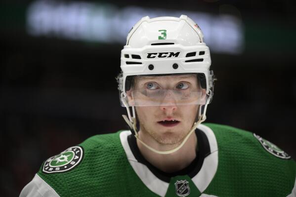 FILE - Dallas Stars defenseman John Klingberg (3) looks on during the first period of an NHL hockey game against the Washington Capitals, Sunday, March 20, 2022, in Washington. The Anaheim Ducks are close to signing John Klingberg, the top defenseman on the NHL free agent market, a person with knowledge of the negotiations said.  The person spoke on condition of anonymity Friday, July 29, 2022, because the Ducks and Klingberg haven't finalized every detail of the deal to bring the offensive-minded Swede from Dallas to Orange County. (AP Photo/Nick Wass, File)