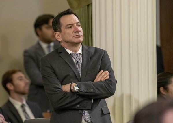 California Assembly Speaker Anthony Rendon watches lawmakers debate a bill in the state Capitol in Sacramento, Calif., on June 1, 2023. Rendon will step down as speaker on Friday, June 30, 2023, giving way to Assemblymember Robert Rivas. Rendon has been in office since 2016, making him the second-longest serving speaker in state history. (AP Photo/Rich Pedroncelli, File)