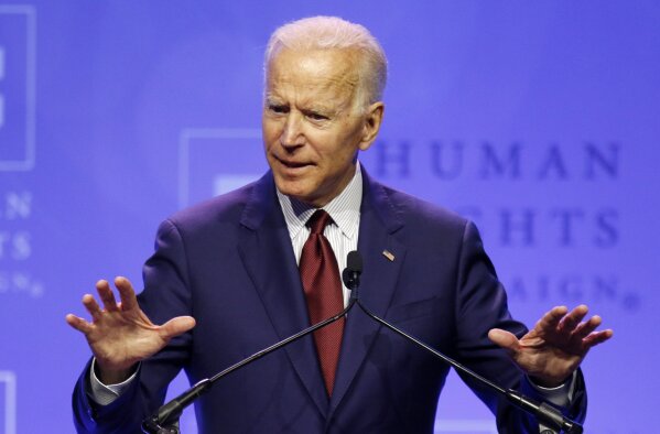 Democratic presidential candidate, former Vice President Joe Biden speaks during the Human Rights Campaign Columbus, Ohio Dinner at Ohio State University Saturday, June 1, 2019. (AP Photo/Paul Vernon)