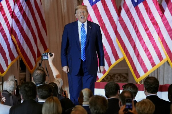 FILE - Republican presidential candidate former President Donald Trump speaks at a Super Tuesday election night party, Tuesday, March 5, 2024, at Mar-a-Lago in Palm Beach, Fla. Hawaii Republicans will hold caucuses Tuesday to cast votes in a presidential nomination contest in which former incumbent Donald Trump is the only remaining major candidate competing. Former United Nations Ambassador Nikki Haley ended her campaign this week. (AP Photo/Rebecca Blackwell, File)