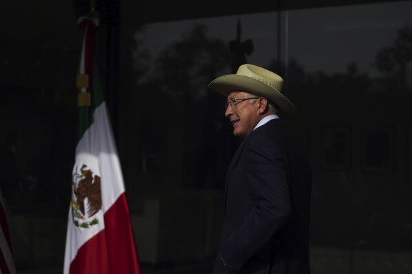 FILE - U.S. Ambassador Ken Salazar arrives to give a press conference at his residence in Mexico City, Oct. 17, 2022. Salazar warned Thursday, June 13, 2024, that migrants who do not opt for a legal pathway into the U.S. will face “great consequences.” (AP Photo/Marco Ugarte, File)