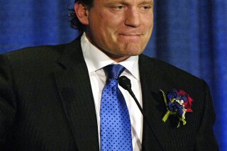 File- This Oct. 21, 2010, file photo shows Jeremy Roenick speaking during induction ceremonies for the U.S. Hockey Hall of Fame in Buffalo, N.Y.
NBC Sports has suspended former NHL player Jeremy Roenick indefinitely for making inappropriate comments about co-workers. The network announced the suspension Monday, Dec. 23, 2019. (AP Photo/Don Heupel, File)