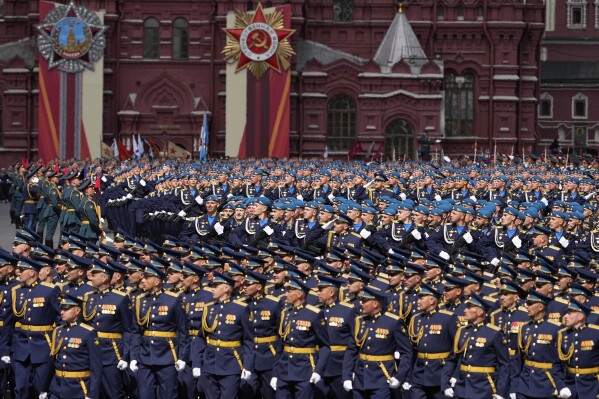 Russian servicemen attend the Victory Day military parade in Moscow, Russia, Friday, May 9, 2025, during celebrations of the 80th anniversary of the Soviet Union's victory over Nazi Germany during the World War II. (AP Photo/Alexander Zemlianichenko)