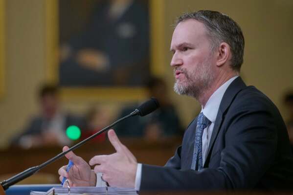 U.S. Trade Representative Jamieson Greer testifies during a House Committee on Ways and Means hearing on Capitol Hill, Wednesday, April 9, 2025, in Washington. (AP Photo/Rod Lamkey, Jr.)