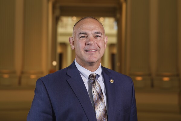 FILE - Georgia Labor Commissioner Bruce Thompson, then a state senator, poses for a portrait at the Georgia Capitol on Tuesday, Nov. 16, 2021, in Atlanta. Thompson, a Republican, announced on Friday, March 15, 2024 that he has pancreatic cancer, saying he would continue in his duties overseeing the state Labor Department for now. (AP Photo/Brynn Anderson, File)