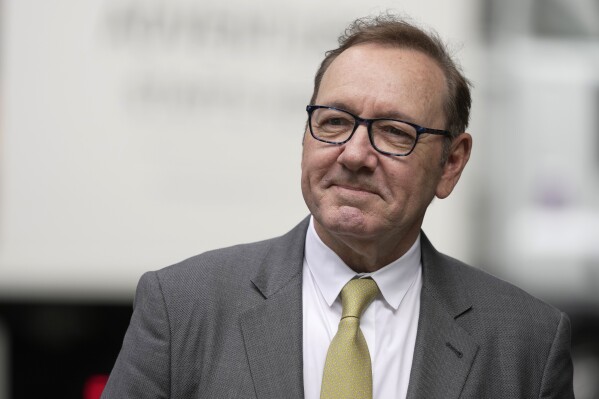 Actor Kevin Spacey arrives at Southwark Crown Court in London, Friday, June 30, 2023. Spacey is going on trial on charges he sexually assaulted four men as long as two decades ago. The double-Oscar winner faces a dozen charges at Southwark Crown Court. Spacey pleads not guilty to all charges. (AP Photo/Kin Cheung)
