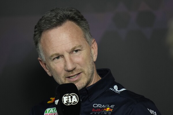 Red Bull team principal Christian Horner speaks during a news conference after the first practice session at the Jeddah Corniche Circuit in Jeddah, Saudi Arabia, Thursday, March 7, 2024. The Saudi Arabian Grand Prix will be held on Saturday, March 9, 2024. (AP Photo/Darko Bandic)
