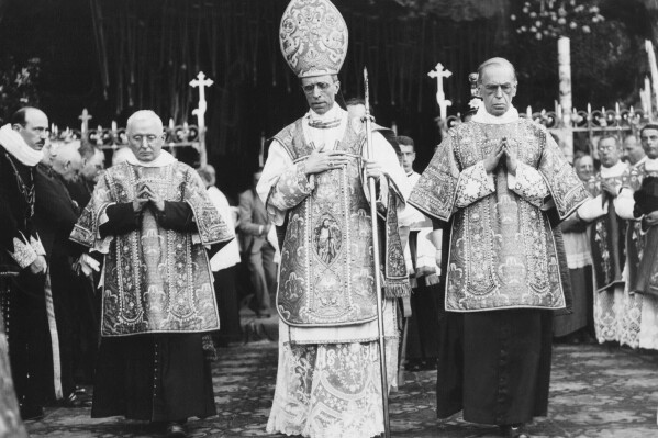 FILE - Undated file photo of Pope Pius XII. Researchers have discovered new documentation that substantiates reports that Catholic convents and monasteries in Rome sheltered Jews during World War II, providing names of at least 3,200 Jews whose identities have been corroborated by the city’s Jewish community, officials said Thursday, Sept. 7, 2023. The documentation doesn’t appear to shed any new light on the role of Pope Pius XII during the Nazi occupation of Rome. (AP Photo)