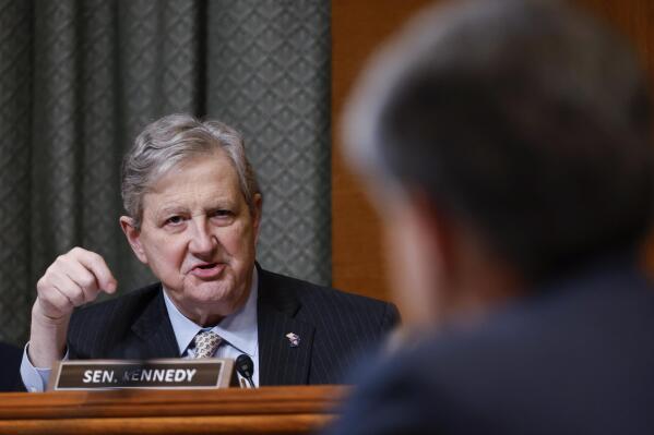 FILE - Sen. John Kennedy, R-La., speaks during a Senate Appropriations Subcommittee hearing on the fiscal year 2023 budget for the FBI in Washington, Wednesday, May 25, 2022. Kennedy, a Republican, is running for reelection. The primary will take place Nov. 8, 2022. (Ting Shen/Pool Photo via AP, File)