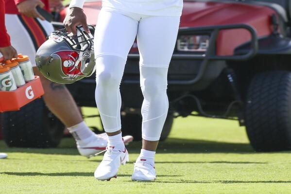 Tampa Bay Buccaneers Richard Sherman is shown before NFL football practice in Tampa, Fla., Wednesday, Sept. 29, 2021. (Chris Urso/Tampa Bay Times via AP)