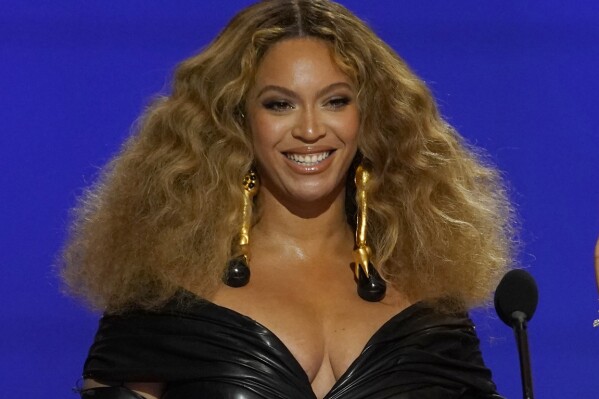 FILE - Beyonce appears at the 63rd annual Grammy Awards in Los Angeles on March 14, 2021. Beyonc茅 releases a concert film this week titled "Renaissance: A Film by Beyonc茅 ." (AP Photo/Chris Pizzello, File)