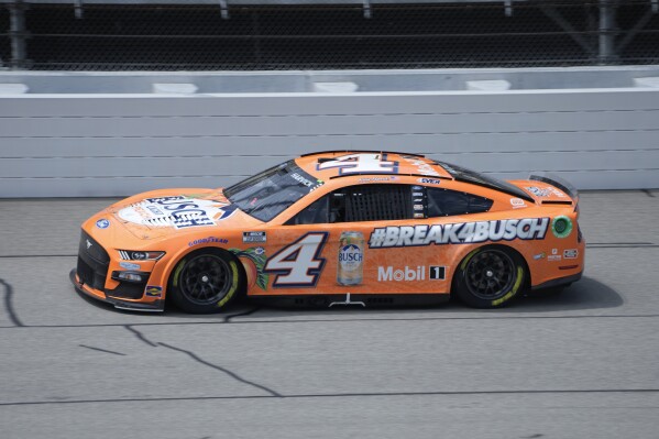 Kevin Harvick drives during qualifications for a NASCAR Cup Series auto race at Michigan International Speedway in Brooklyn, Mich., Saturday, Aug. 5, 2023. (AP Photo/Paul Sancya)