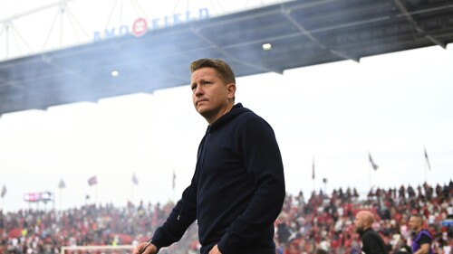 Toronto FC interim coach Terry Dunfield waits for the team's MLS soccer match against Real Salt Lake on Saturday, July 1, 2023, in Toronto. (Chris Katsarov/The Canadian Press via AP)