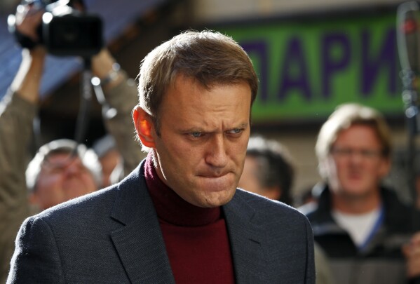 FILE - Russian opposition leader Alexei Navalny listens to a question while speaking to the media in Moscow, Russia, Tuesday, Aug. 27, 2013. Russian authorities on Friday, Feb. 16, 2023, say Navalny, the fiercest foe of Russian President Vladimir Putin who crusaded against official corruption and staged massive anti-Kremlin protests, died in prison. He was 47. (AP Photo/Alexander Zemlianichenko, File)