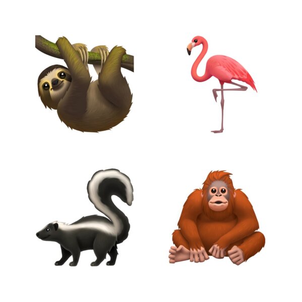 This image provided by Apple shows new emoji's released by Apple.  Both Apple and Google are rolling out dozens of new emojis that, as usual, included cute crittters, but also ones that expand the boundaries of inclusion. The announcement coincides with Wednesday, July 17, 2019 World Emoji Day.(Apple via AP)