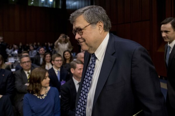 
              Attorney General nominee William Barr arrives to testify before the Senate Judiciary Committee on Capitol Hill in Washington, Tuesday, Jan. 15, 2019. Barr will face questions from the Senate Judiciary Committee on Tuesday about his relationship with Trump, his views on executive powers and whether he can fairly oversee the special counsel's Russia investigation. Barr served as attorney general under George H.W. Bush.  (AP Photo/Andrew Harnik)
            