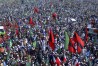 Supporters of the Grand Democratic Alliance attend a rally to protest against what they call vote-rigging in some constituencies in the parliamentary elections, on the outskirts of Hyderabad, Pakistan, Friday, Feb. 16, 2024. (APPhoto/Pervez Masih)