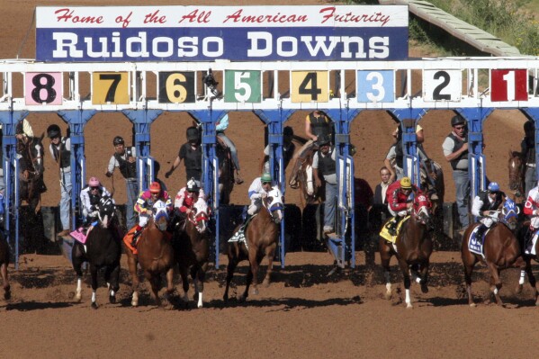 FILE - Horses compete in the 52nd All-American Futurity at Ruidoso Downs Racetrack and Casino, Sept. 6. 2010, in Ruidoso, New Mexico. In a letter sent Thursday, Aug. 24, 2023, to the New Mexico Racing Commission, New Mexico Gov. Michelle Lujan Grisham is demanding that the state horse racing regulators make immediate changes to address the use of performance enhancing drugs at the state’s tracks and that they consult with Kentucky, California and New York on best practices to ensure drug-free racing. (Rudy Gutierrez/The El Paso Times via AP, File)