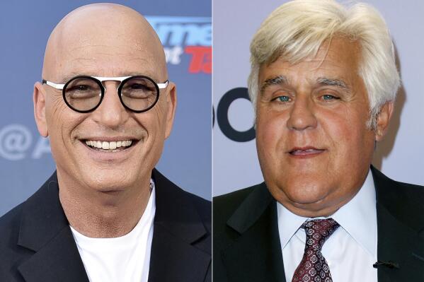 Howie Mandel attends "America's Got Talent" season 15 red carpet in Pasadena, Calif., on March 4, 2020, left, and Jay Leno appears at the "The Carol Burnett 50th Anniversary Special" in Los Angeles on Oct. 4, 2017.  Mandel interviewed Leno for his podcast “Howie Mandel Does Stuff" and discussed the “The Tonight Show” host rivalries with David Letterman and Conan O'Brien. (AP Photo)