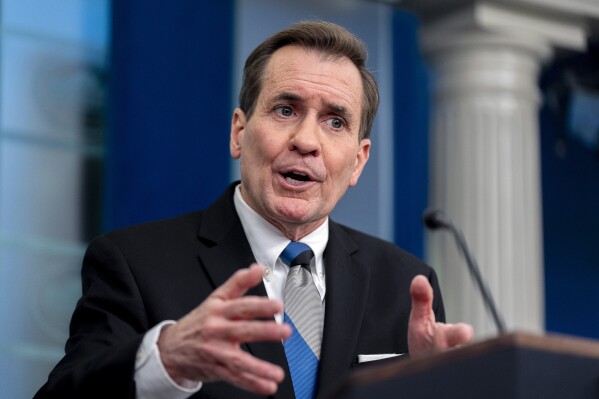 White House national security communications adviser John Kirby speaks at a press briefing at the White House in Washington, Thursday, Feb. 15, 2024. (AP Photo/Andrew Harnik)