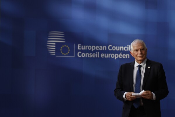 European Union foreign policy chief Josep Borrell arrives for an EU summit in Brussels, Thursday, Feb. 1, 2024. European Union leaders meet in Brussels for a one day summit to discuss the revision of the Multiannual Financial Framework 2021-2027, including support for Ukraine. (AP Photo/Omar Havana)