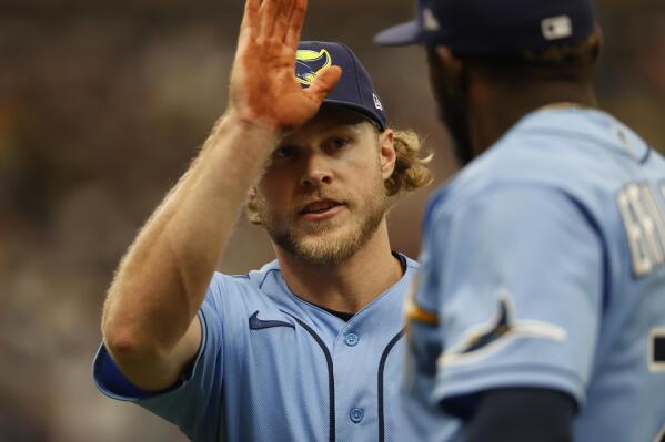 New York Yankees pitcher Ron Marinaccio reacts on the mound during the  seventh inning of a baseball game against the Tampa Bay Rays, Sunday, May  29, 2022, in St. Petersburg, Fla. (AP