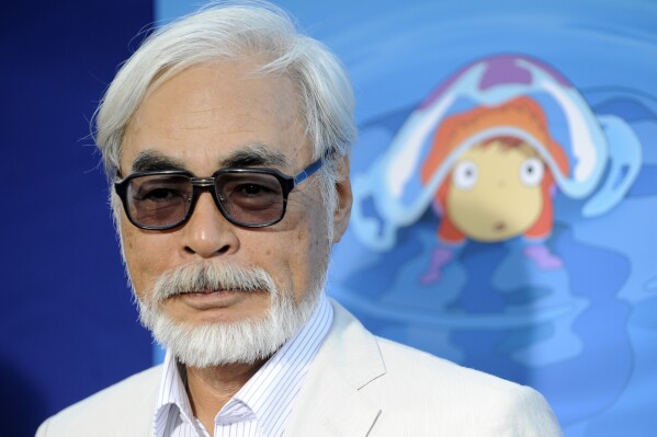 FILE - Hayao Miyazaki of Japan, director of the animated film "Ponyo," poses at a special screening of the film in Los Angeles on July 27, 2009. Studio Ghibli, the famed Japanese animation studio of Miyazaki, will become a subsidiary of Nippon Television Network Corp., both sides said Thursday, Sept. 21, 2023.(AP Photo/Chris Pizzello, File)