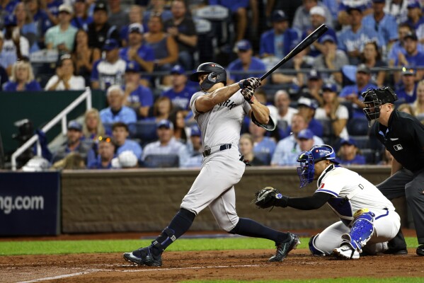 Giancarlo Stanton hits go-ahead homer in the eighth, Yankees beat Royals  3-2 in Game 3 of the ALDS | AP News