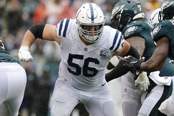 
              FILE - In this Sept. 23, 2018, file photo, Indianapolis Colts guard Quenton Nelson blocks during an NFL football game against the Philadelphia Eagles at Lincoln Financial Field in Philadelphia. On Friday, Darius Leonard and Quenton Nelson were rewarded for their remarkable debut seasons by becoming the second set of rookie teammates to be named first-team All-Pro. Gale Sayers and Dick Butkus were the other players to achieve the feat in 1965 and both went on to have Hall of Fame careers with the Bears. (AP Photo/Winslow Townson, File)
            