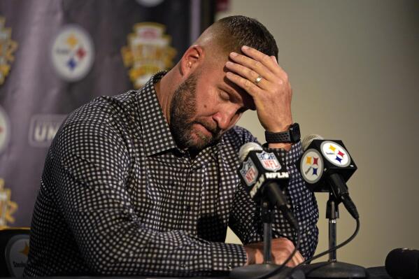 Pittsburgh Steelers quarterback Ben Roethlisberger meets with reporters after an NFL football game against the Cincinnati Bengals in Pittsburgh, Sunday, Sept. 26, 2021. The Bengals won 24-10. (AP Photo/Gene J. Puskar)
