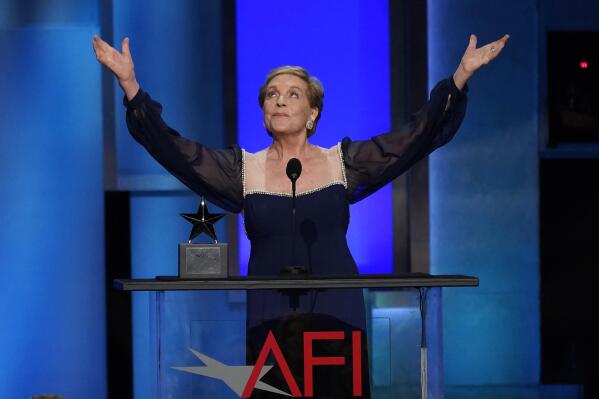 Actor Julie Andrews accepts the 48th AFI Life Achievement Award during a gala honoring her, Thursday, June 9, 2022, at the Dolby Theatre in Los Angeles. (AP Photo/Chris Pizzello)