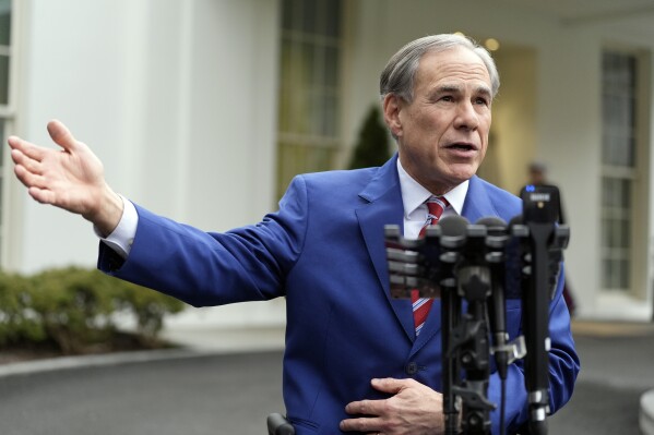 Texas Gov. Greg Abbott speaks to reporters outside the West Wing of the White House, Feb. 5, 2025, in Washington. (AP Photo/Alex Brandon, File)
