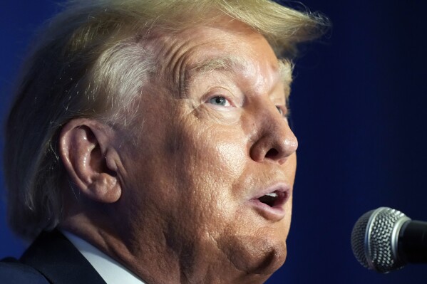 Former President Donald Trump speaks at the New Hampshire Federation of Republican Women Lilac Luncheon, Tuesday, June 27, 2023, in Concord, N.H. (AP Photo/Steven Senne)