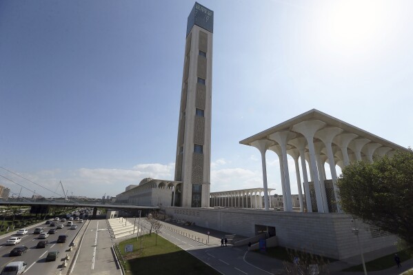 The Djamaa El-Djazair, or Algiers Great Mosque, is seen Wednesday, Feb.21, 2024 in Algiers. Begun in 2012, the Great Mosque of Algiers boasts a giant 265 meter (290 yard) minaret and a capacity for 120,000 faithful.(AP Photo/Anis Belghoul)