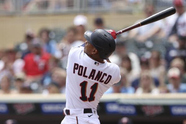 Minnesota Twins' Luis Arraez reacts after hitting a single during the sixth  inning of a baseball game against the Tampa Bay Rays, Saturday, June 11,  2022, in Minneapolis. (AP Photo/Stacy Bengs Stock