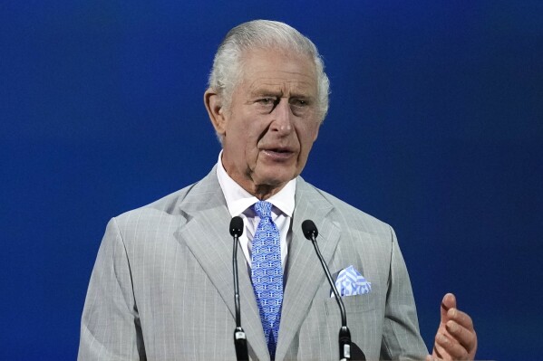 FILE - Britain's King Charles III speaks at an opening ceremony at the COP28 U.N. Climate Summit on Dec. 1, 2023, in Dubai, United Arab Emirates. The king's cancer diagnosis heaps more pressure on the British monarchy, which is still evolving after the 70-year reign of the late Queen Elizabeth II. When he succeeded his mother 18 months ago, Charles' task was to demonstrate that the 1,000-year-old institution remains relevant in a modern nation whose citizens come from all corners of the globe. Now the king, who turned 75 in November, will have to lead that effort while undergoing treatment for cancer. (AP Photo/Rafiq Maqbool, File)