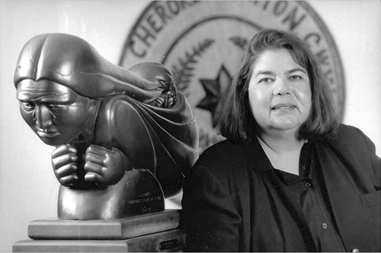 FILE - Wilma Mankiller, who was chief of the Cherokee from 1985 to 1995, put much of her focus on education, health and housing. Toy maker Mattel is honoring the late legendary Cherokee leader with a Barbie doll as part of its "Inspiring Women" series. (AP Photo/J. Pat Carter, File)