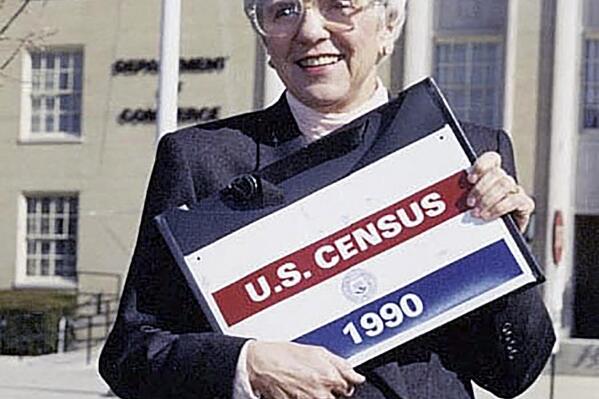 This photo provided by the U.S. Census Bureau shows Barbara Everitt Bryant, the first woman to lead the U.S. Census Bureau, overseeing the 1990 count of every U.S. resident. Bryant has died. She was 96. Bryant's family said in an email that she died of natural causes Thursday, March 2, 2023 surrounded by family members. (U.S. Census Bureau via AP)