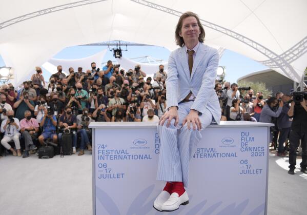 Director Wes Anderson poses for photographers at the photo call for the film 'The French Dispatch' at the 74th international film festival, Cannes, southern France, Tuesday, July 13, 2021. (AP Photo/Vadim Ghirda)